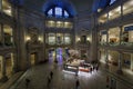 The indoors view of the center of Smithsonian National Museum of Natural History with information and an elephant sample
